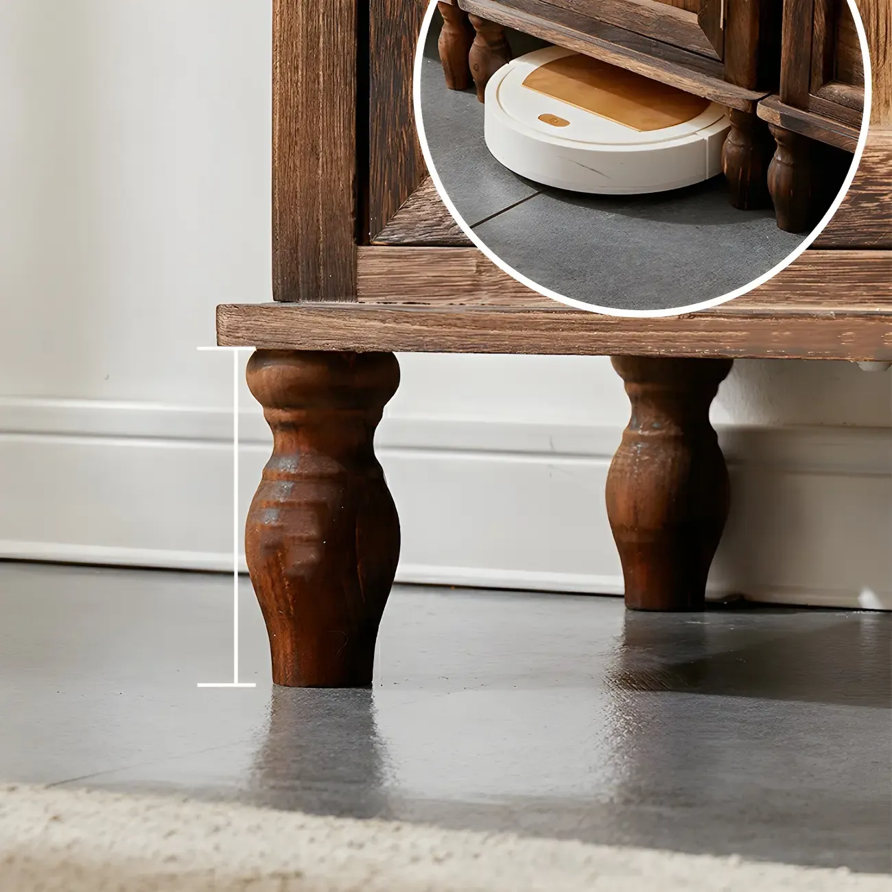 Antique Wooden Storage Walnut Narrow Buffet Cabinet Image - 8