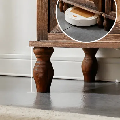 Antique Wooden Storage Walnut Narrow Buffet Cabinet Image - 8