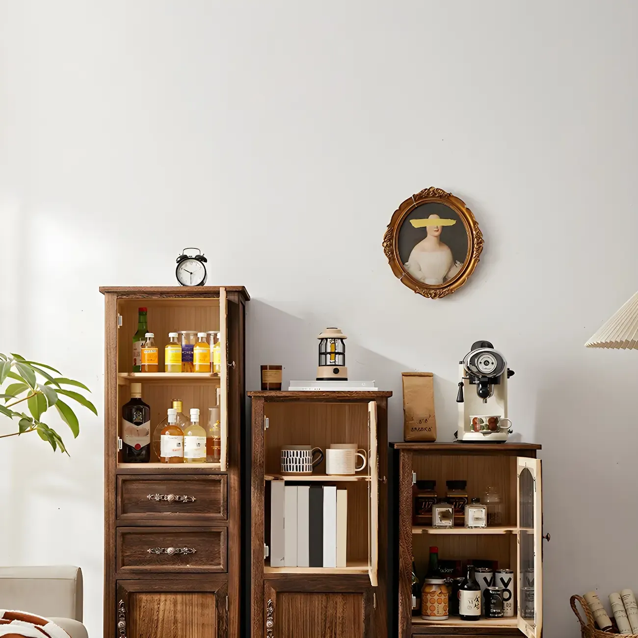 Antique Wooden Storage Walnut Narrow Buffet Cabinet Image - 5