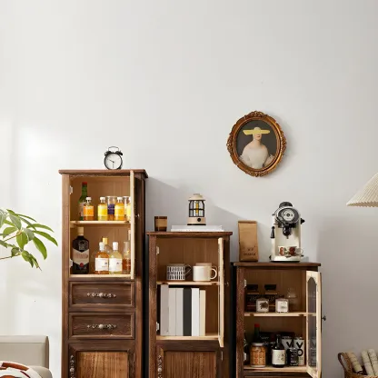 Antique Wooden Storage Walnut Narrow Buffet Cabinet Image - 5