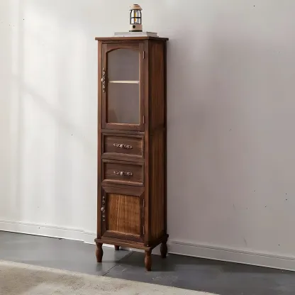 Antique Wooden Storage Walnut Narrow Buffet Cabinet Image - 19