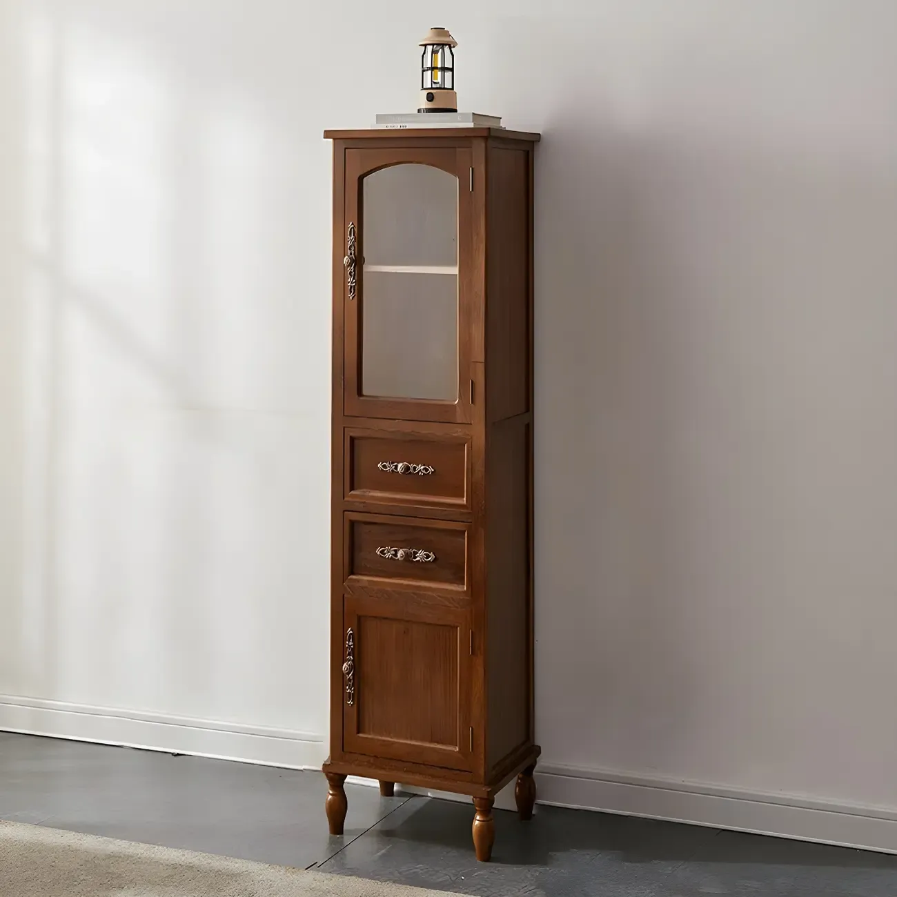 Antique Wooden Storage Walnut Narrow Buffet Cabinet Image - 21