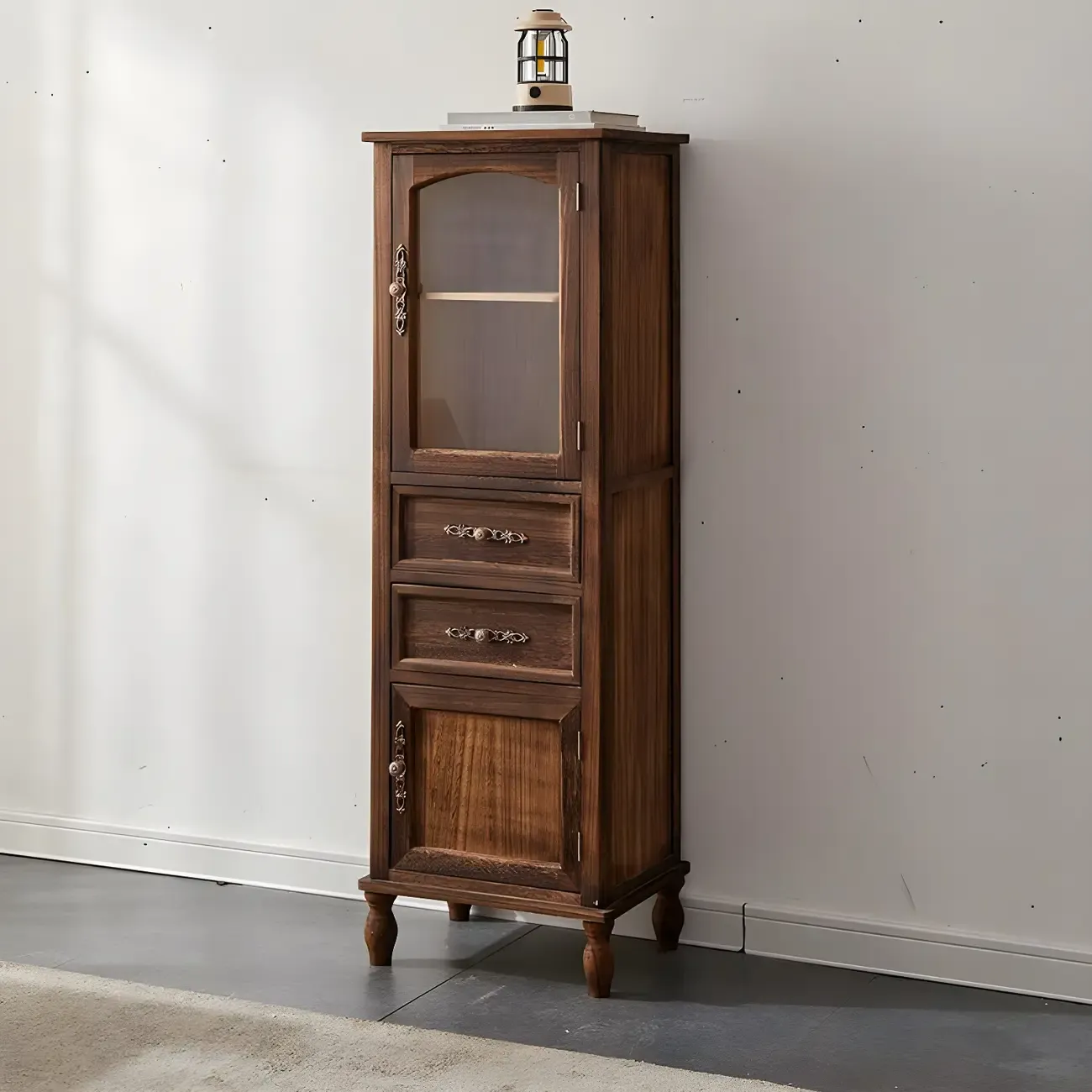 Antique Wooden Storage Walnut Narrow Buffet Cabinet Image - 23