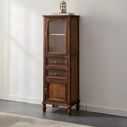 Antique Wooden Storage Walnut Narrow Buffet Cabinet Image - 23