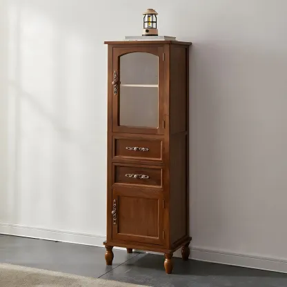 Antique Wooden Storage Walnut Narrow Buffet Cabinet Image - 25