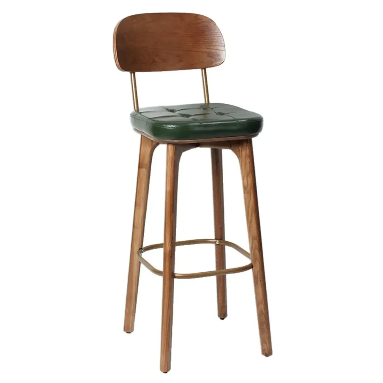 Rustic Square Leather Brown Wooden Bar Stools Image - 5