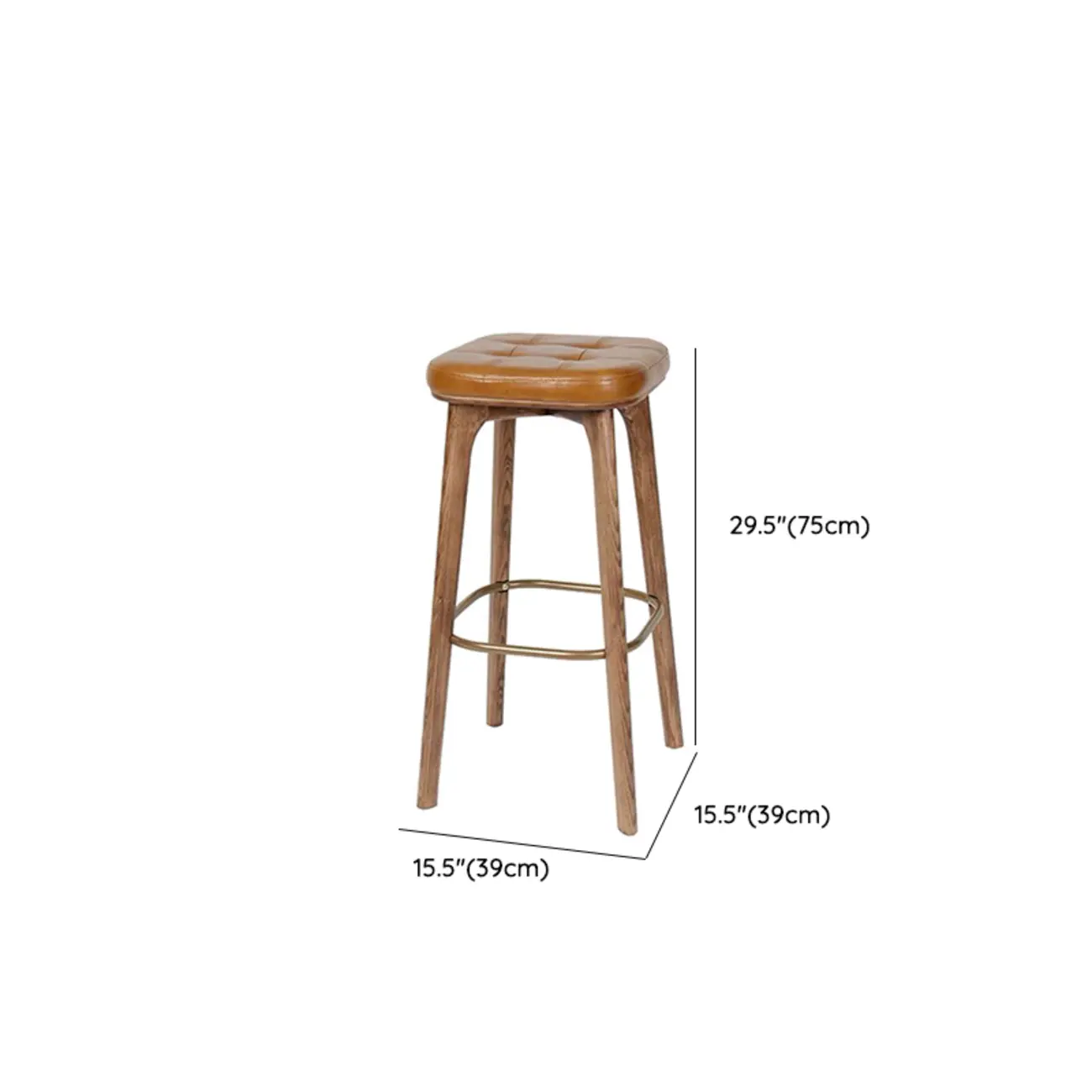 Rustic Square Leather Brown Wooden Bar Stools Image - 10 | homeyfad
