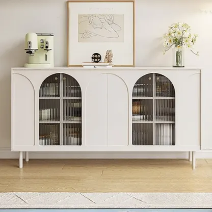 Narrow Black Wooden Glass-Panel Door Buffet Cabinet Image - 3