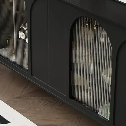 Narrow Black Wooden Glass-Panel Door Buffet Cabinet Image - 7