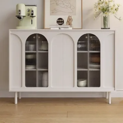 Narrow Black Wooden Glass-Panel Door Buffet Cabinet Image - 9