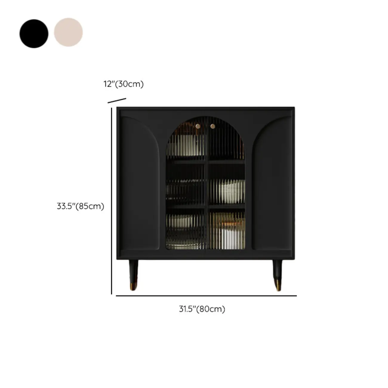 Narrow Black Wooden Glass-Panel Door Buffet Cabinet #size