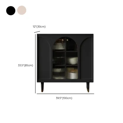 Narrow Black Wooden Glass-Panel Door Buffet Cabinet Image - 12