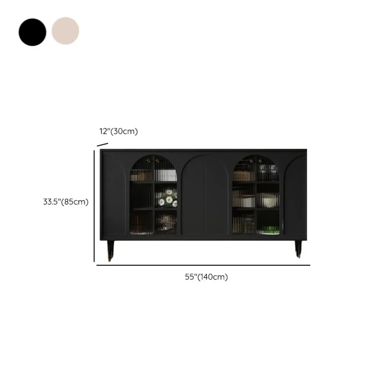 Narrow Black Wooden Glass-Panel Door Buffet Cabinet Image - 14