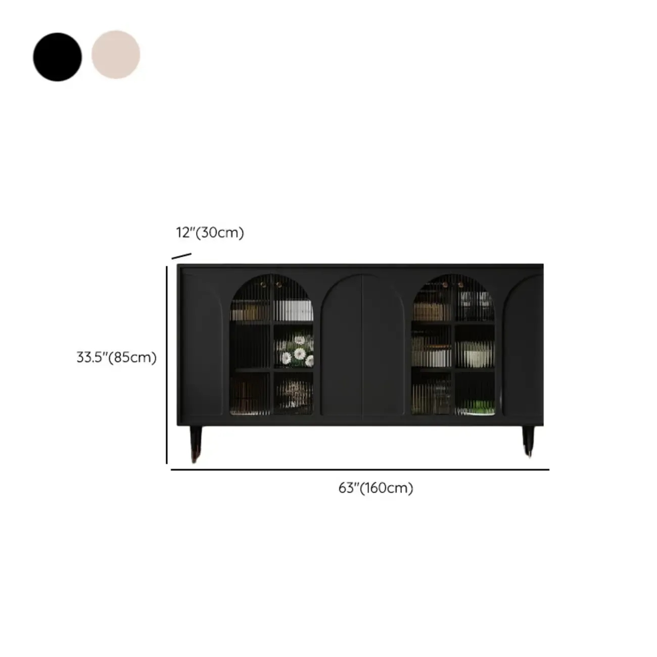 Narrow Black Wooden Glass-Panel Door Buffet Cabinet Image - 15