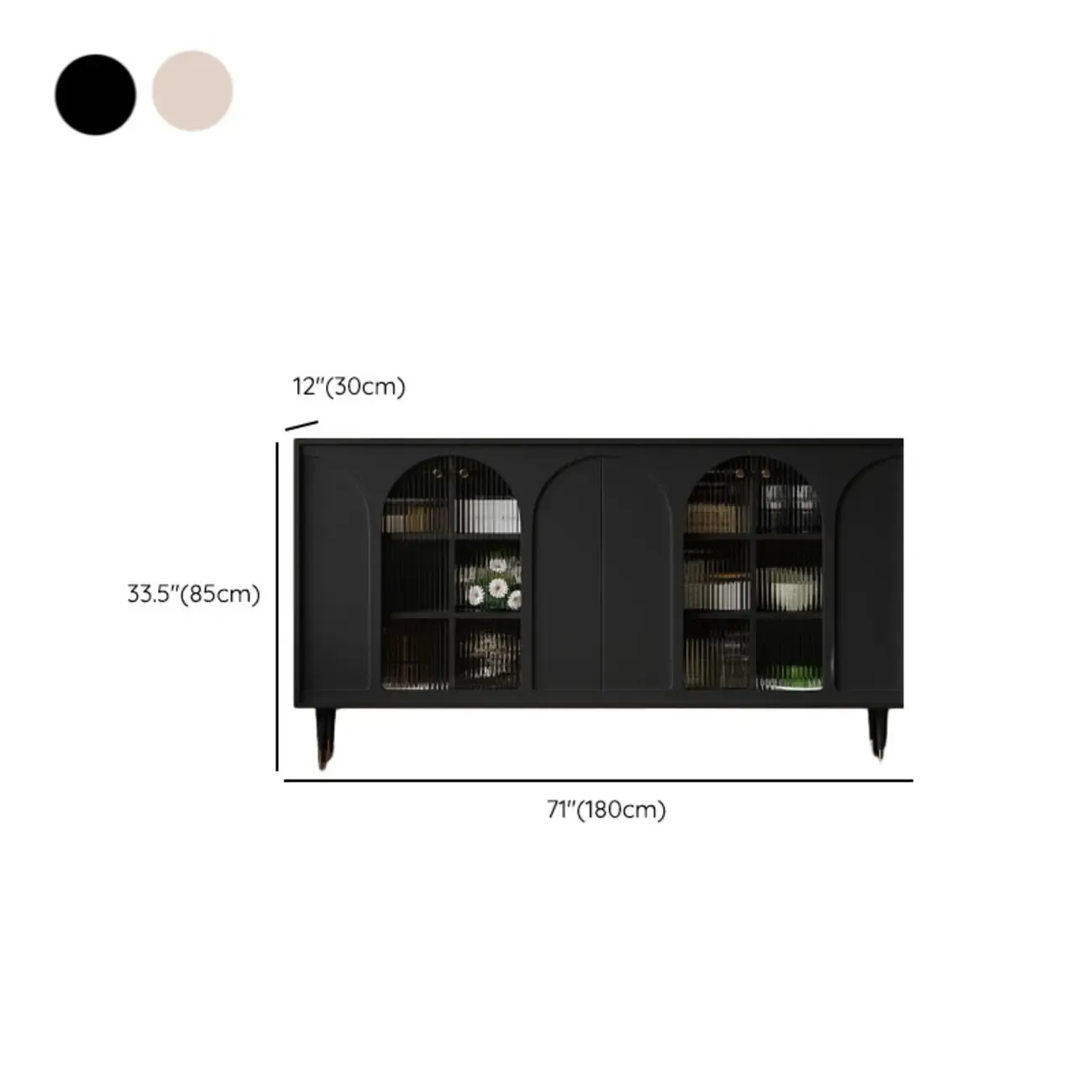 Narrow Black Wooden Glass-Panel Door Buffet Cabinet Image - 16
