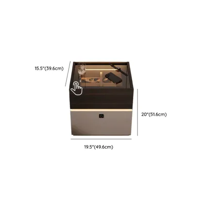 Narrow Black Glass Top 2-Drawer Wood Nightstand with Light Image - 11