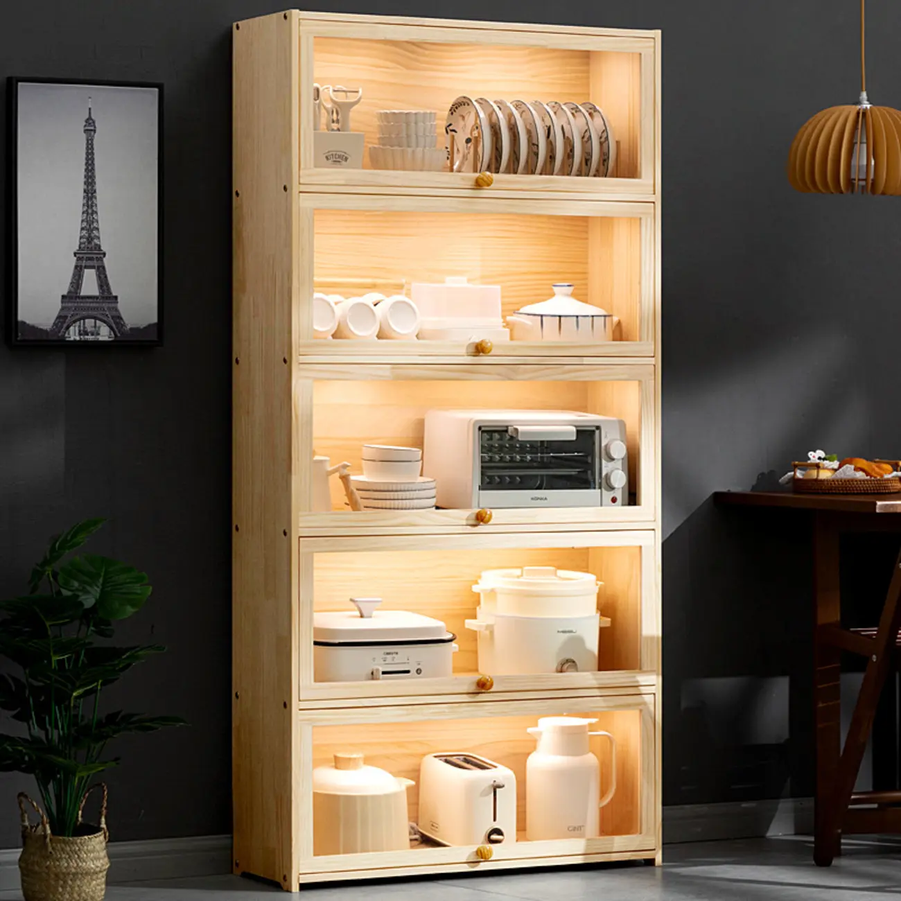 Kitchen Natural Wooden Multi-Shelf China Cabinet Image - 1 | homeyfad