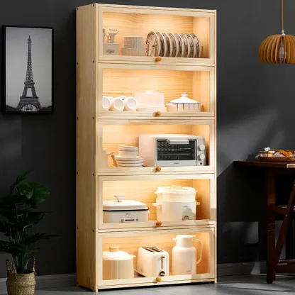 Kitchen Natural Wooden Multi-Shelf China Cabinet Image - 1