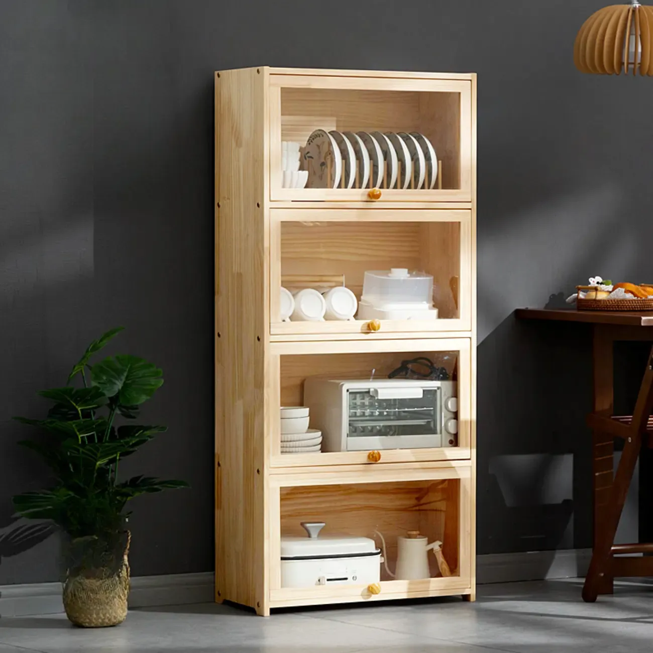 Kitchen Natural Wooden Multi-Shelf China Cabinet Image - 5