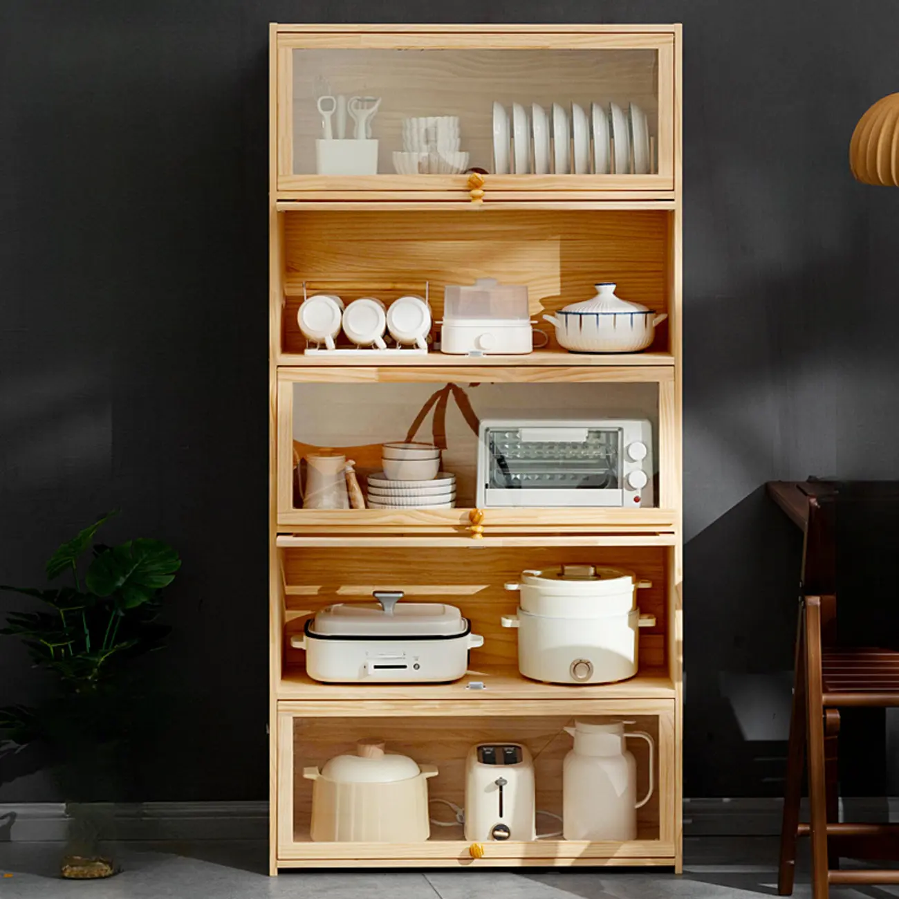 Kitchen Natural Wooden Multi-Shelf China Cabinet Image - 2 | homeyfad