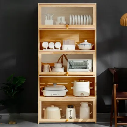 Kitchen Natural Wooden Multi-Shelf China Cabinet Image - 2