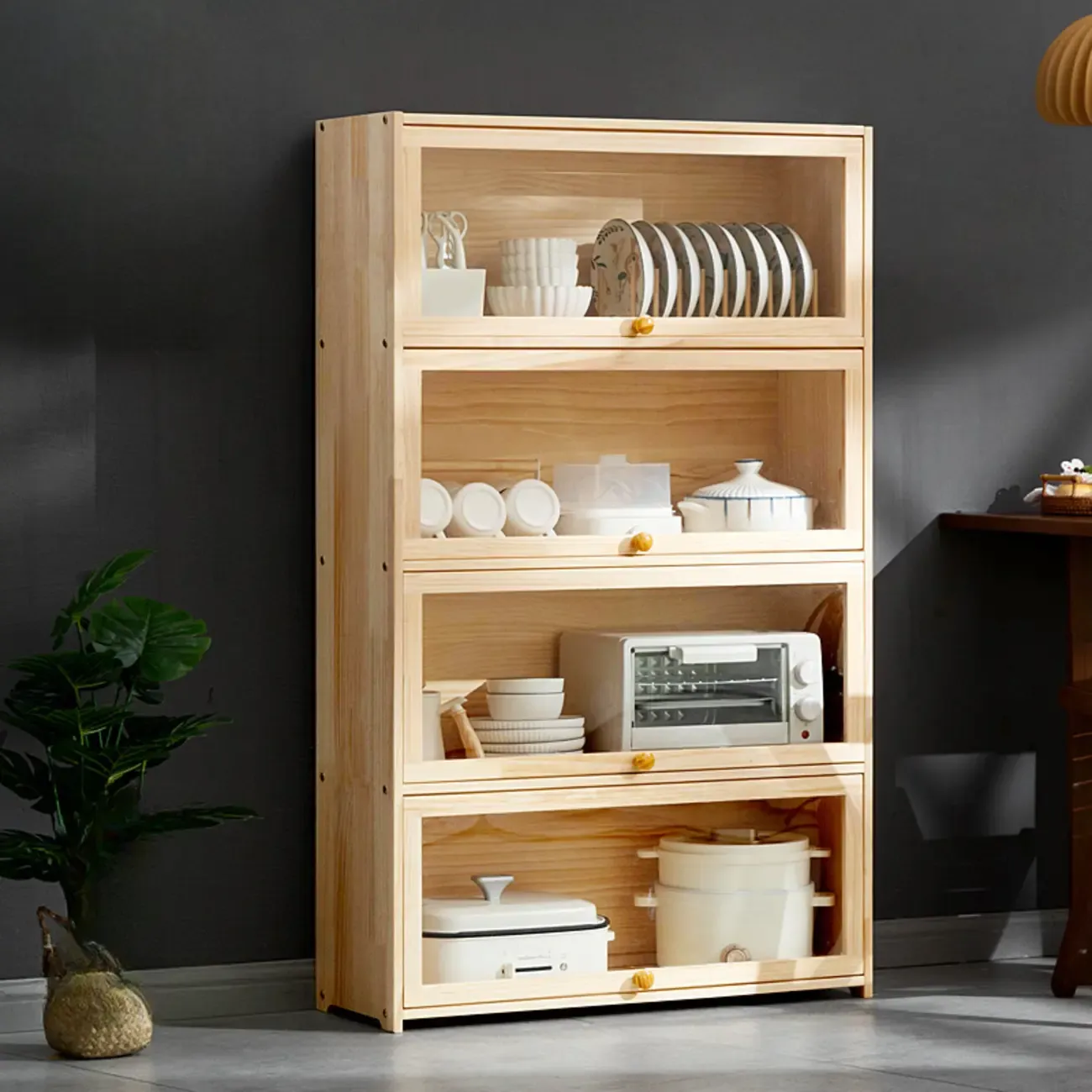 Kitchen Natural Wooden Multi-Shelf China Cabinet Image - 6