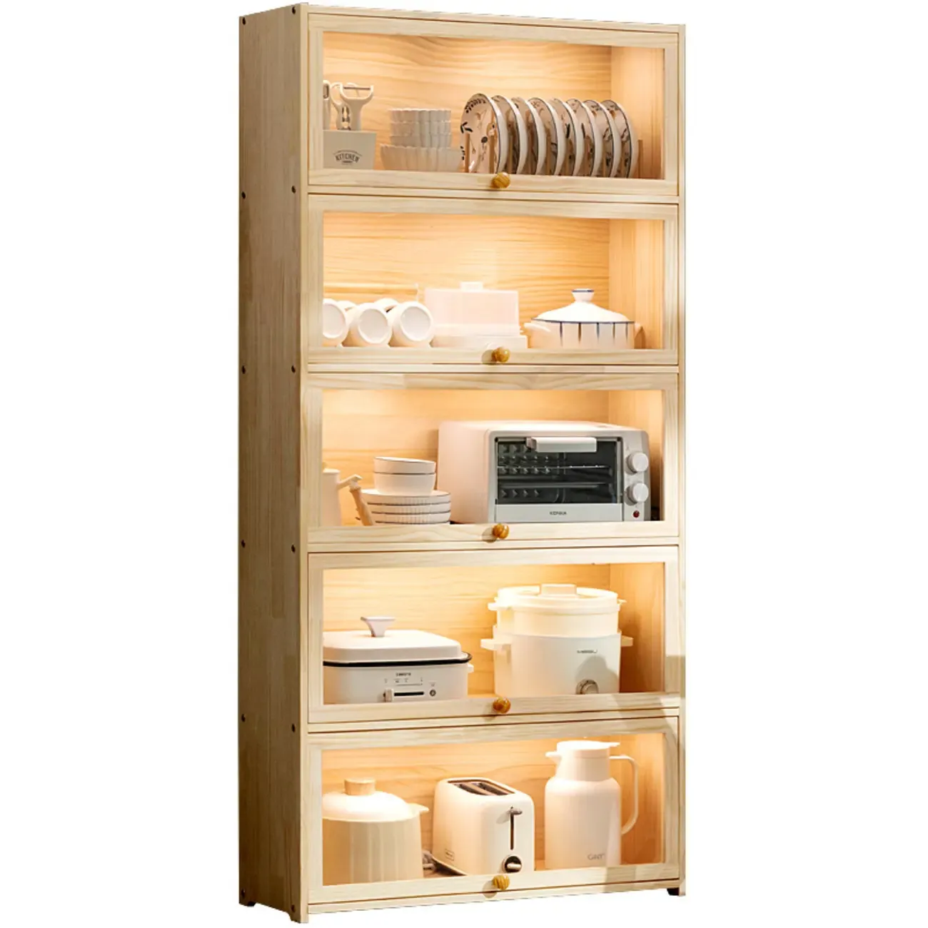 Kitchen Natural Wooden Multi-Shelf China Cabinet Image - 13