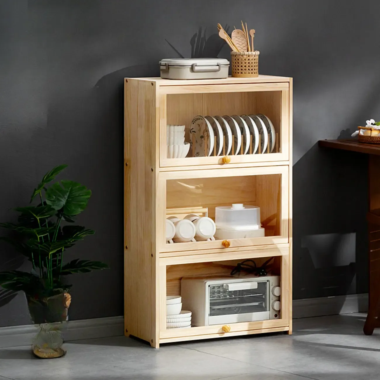 Kitchen Natural Wooden Multi-Shelf China Cabinet | HomeyFad