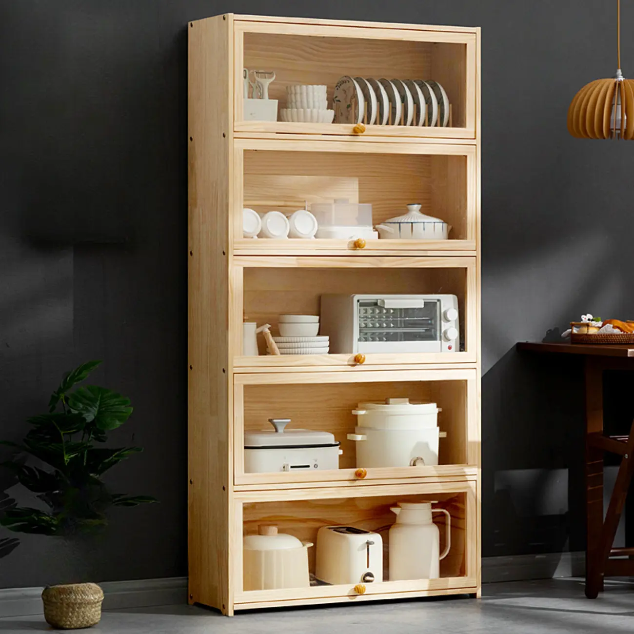 Kitchen Natural Wooden Multi-Shelf China Cabinet Image - 3 | homeyfad