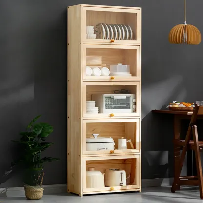 Kitchen Natural Wooden Multi-Shelf China Cabinet Image - 4