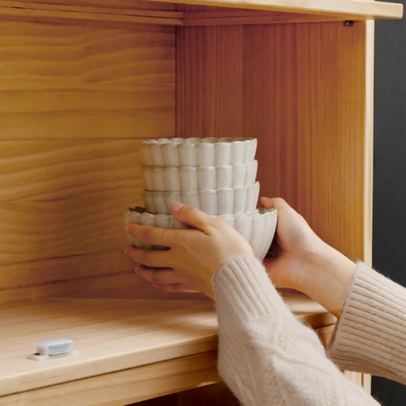 Kitchen Natural Wooden Multi-Shelf China Cabinet Image - 12
