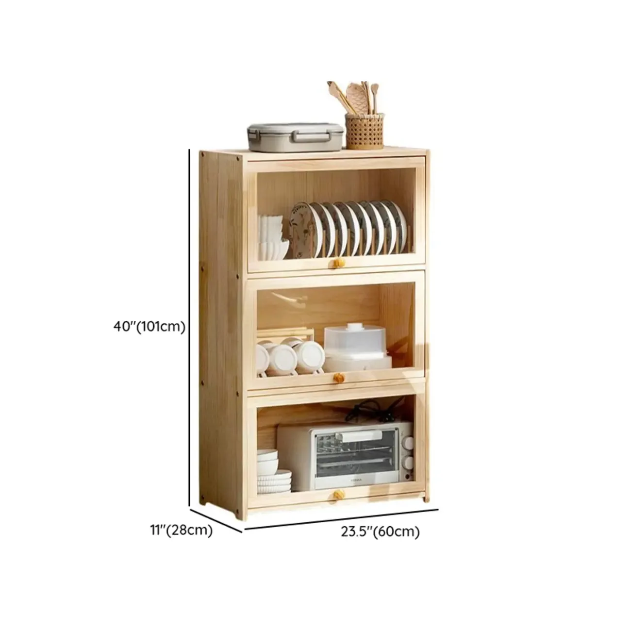 Kitchen Natural Wooden Multi-Shelf China Cabinet #size