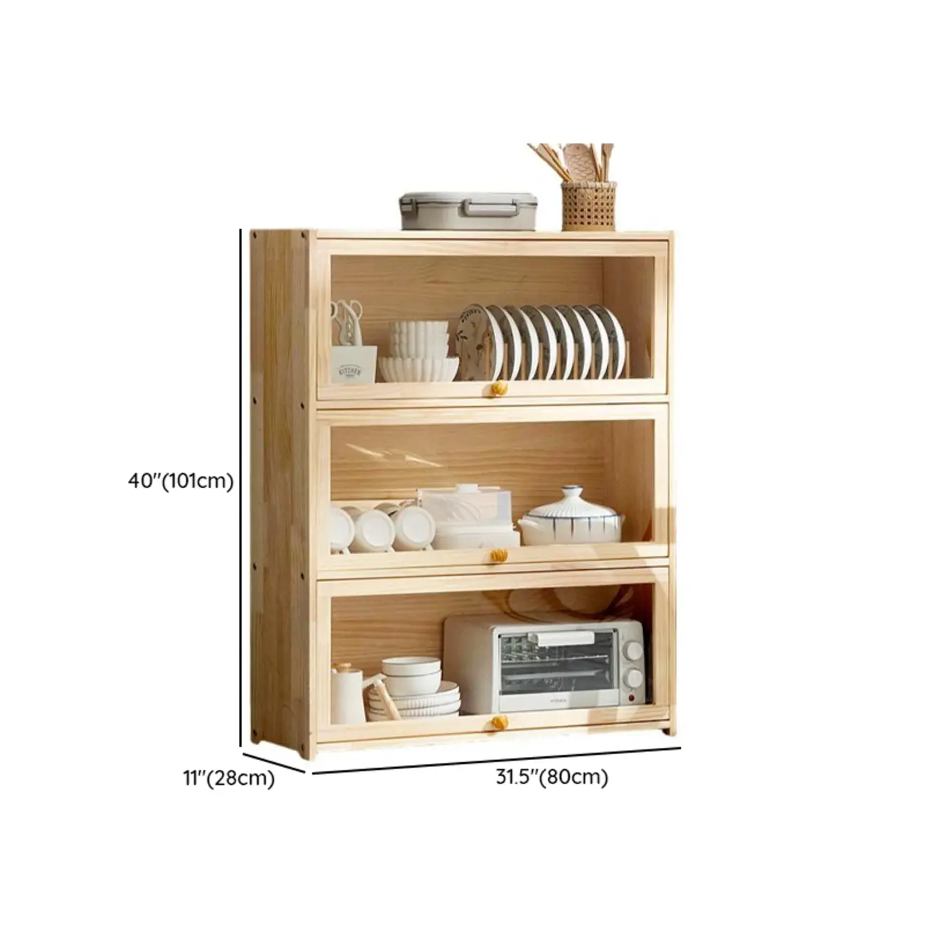 Kitchen Natural Wooden Multi-Shelf China Cabinet Image - 15 | homeyfad
