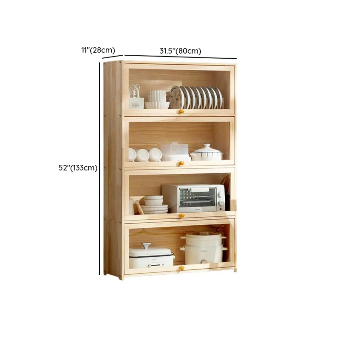 Kitchen Natural Wooden Multi-Shelf China Cabinet Image - 17 | homeyfad