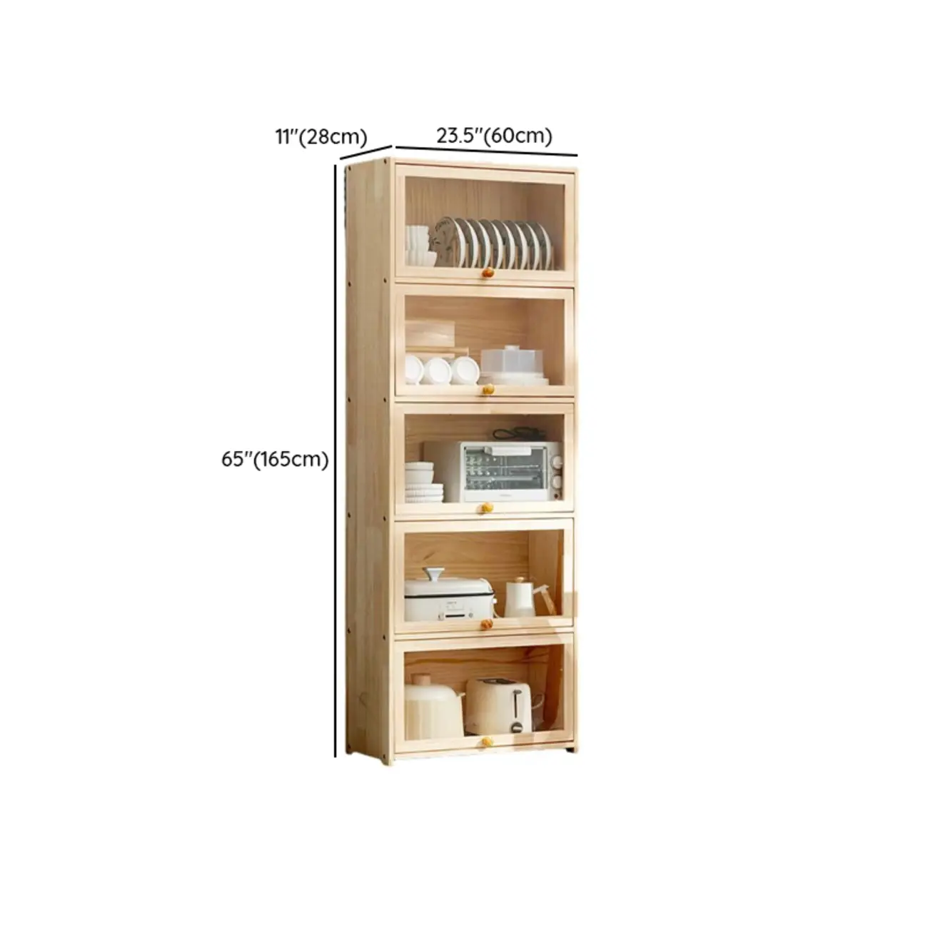 Kitchen Natural Wooden Multi-Shelf China Cabinet Image - 18 | homeyfad