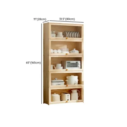 Kitchen Natural Wooden Multi-Shelf China Cabinet Image - 19