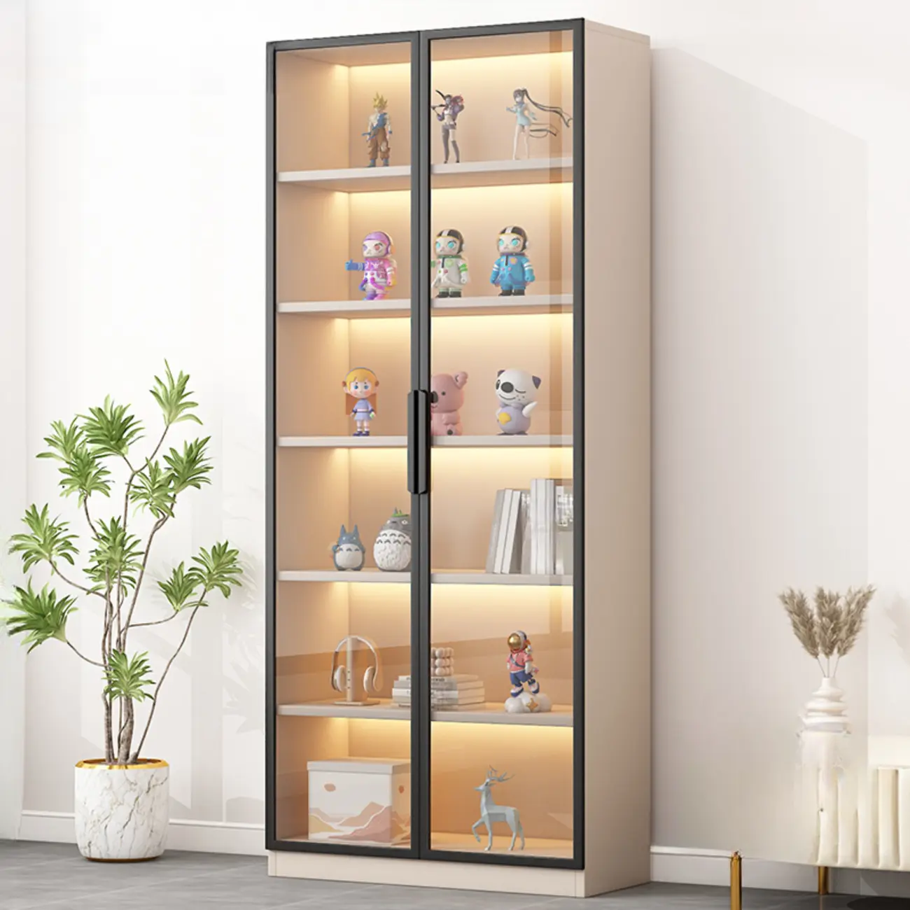Simple Glass Wood Lighted Display Cabinet for Collections Image - 1 | homeyfad