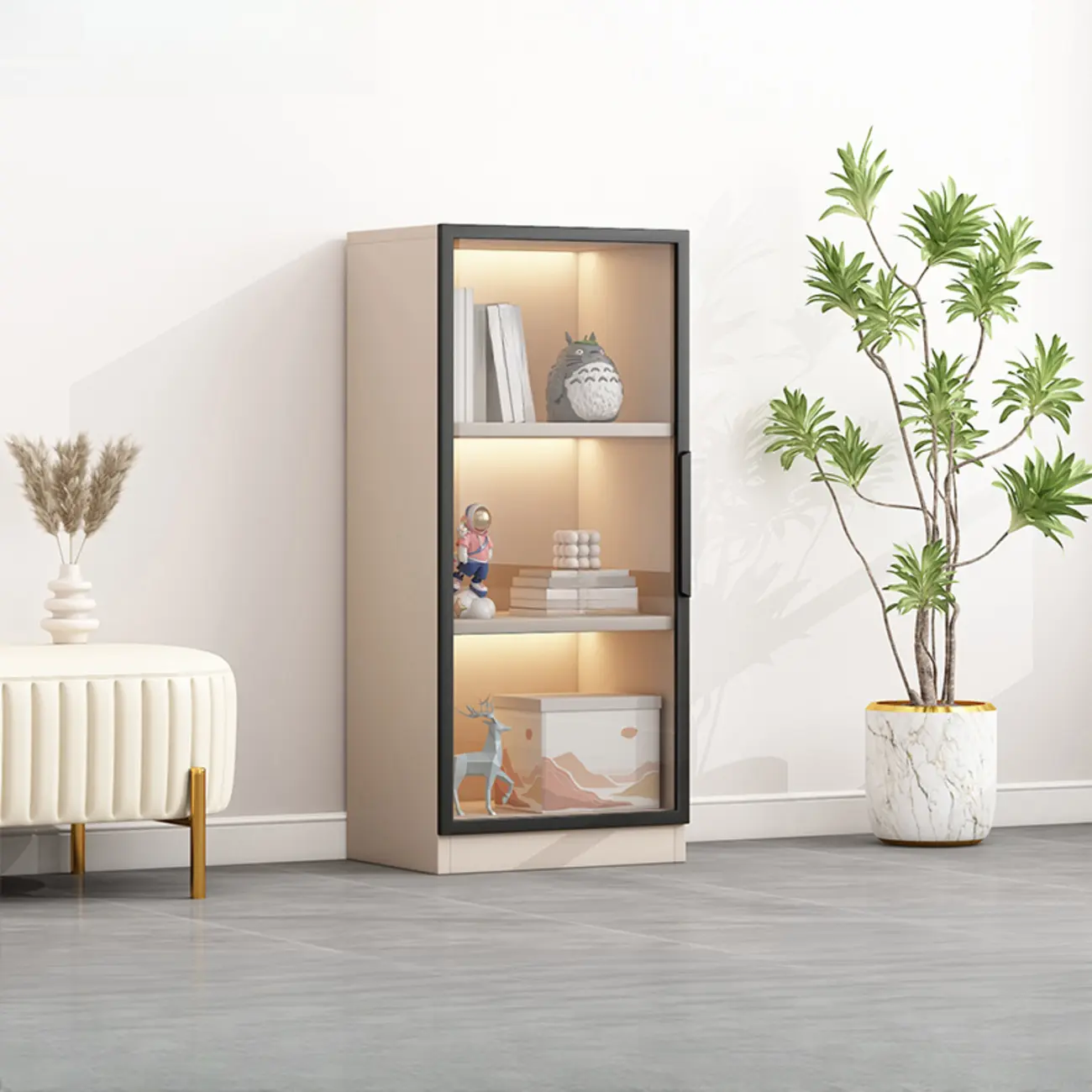 Simple Glass Wood Lighted Display Cabinet for Collections Image - 2 | homeyfad