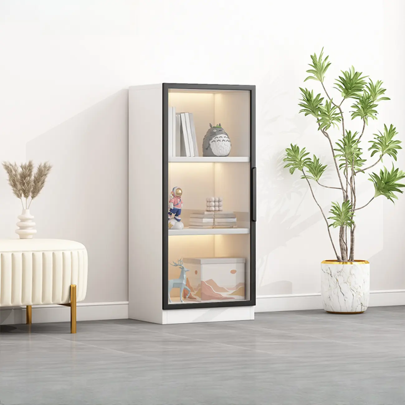 Simple Glass Wood Lighted Display Cabinet for Collections Image - 3 | homeyfad