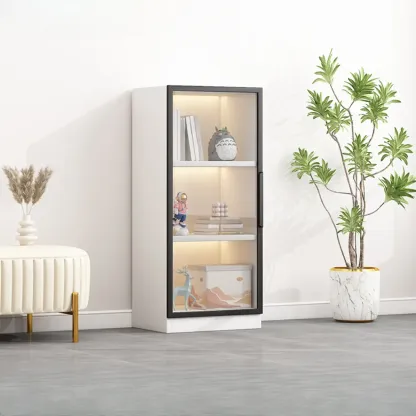 Simple Glass Wood Lighted Display Cabinet for Collections Image - 3