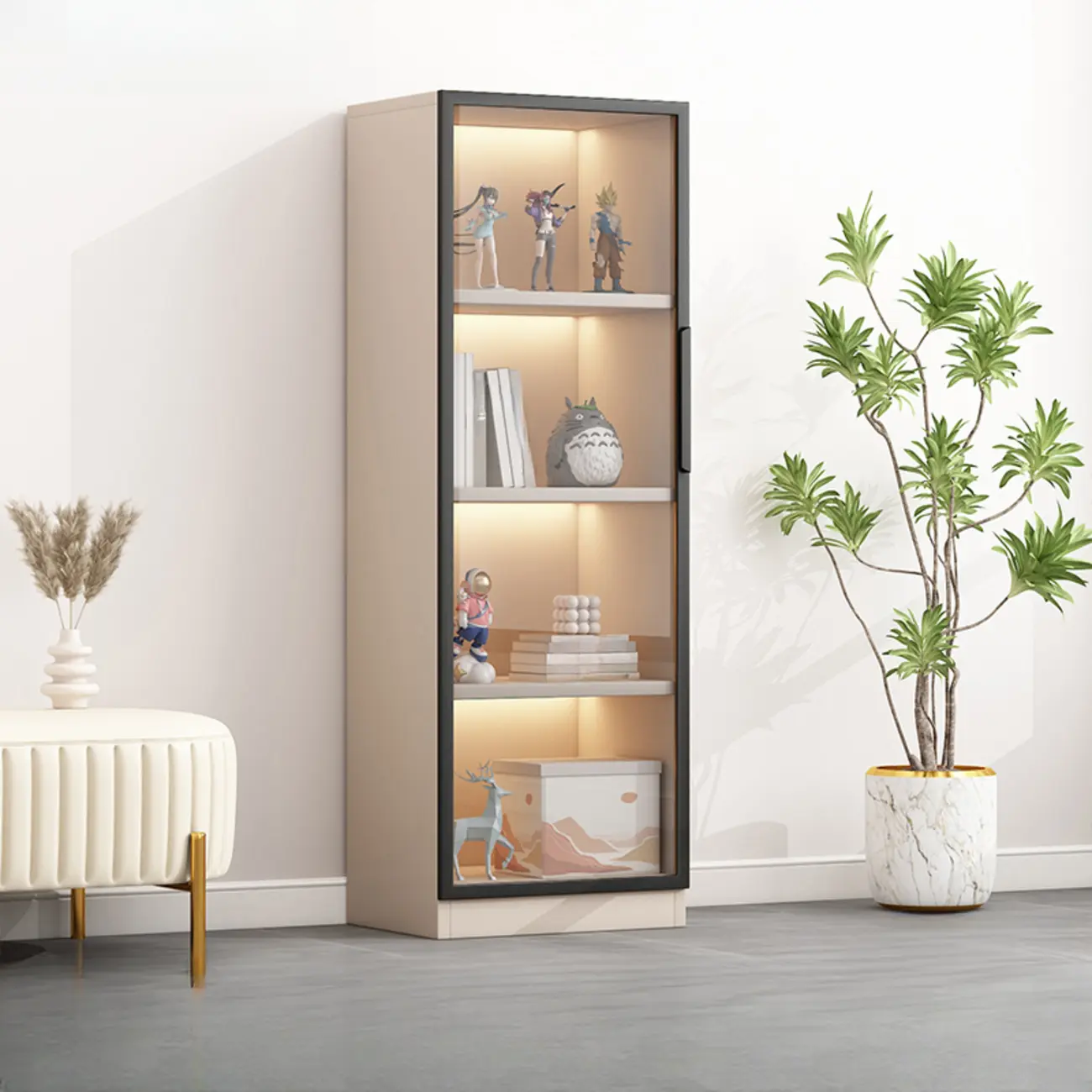 Simple Glass Wood Lighted Display Cabinet for Collections Image - 7 | homeyfad