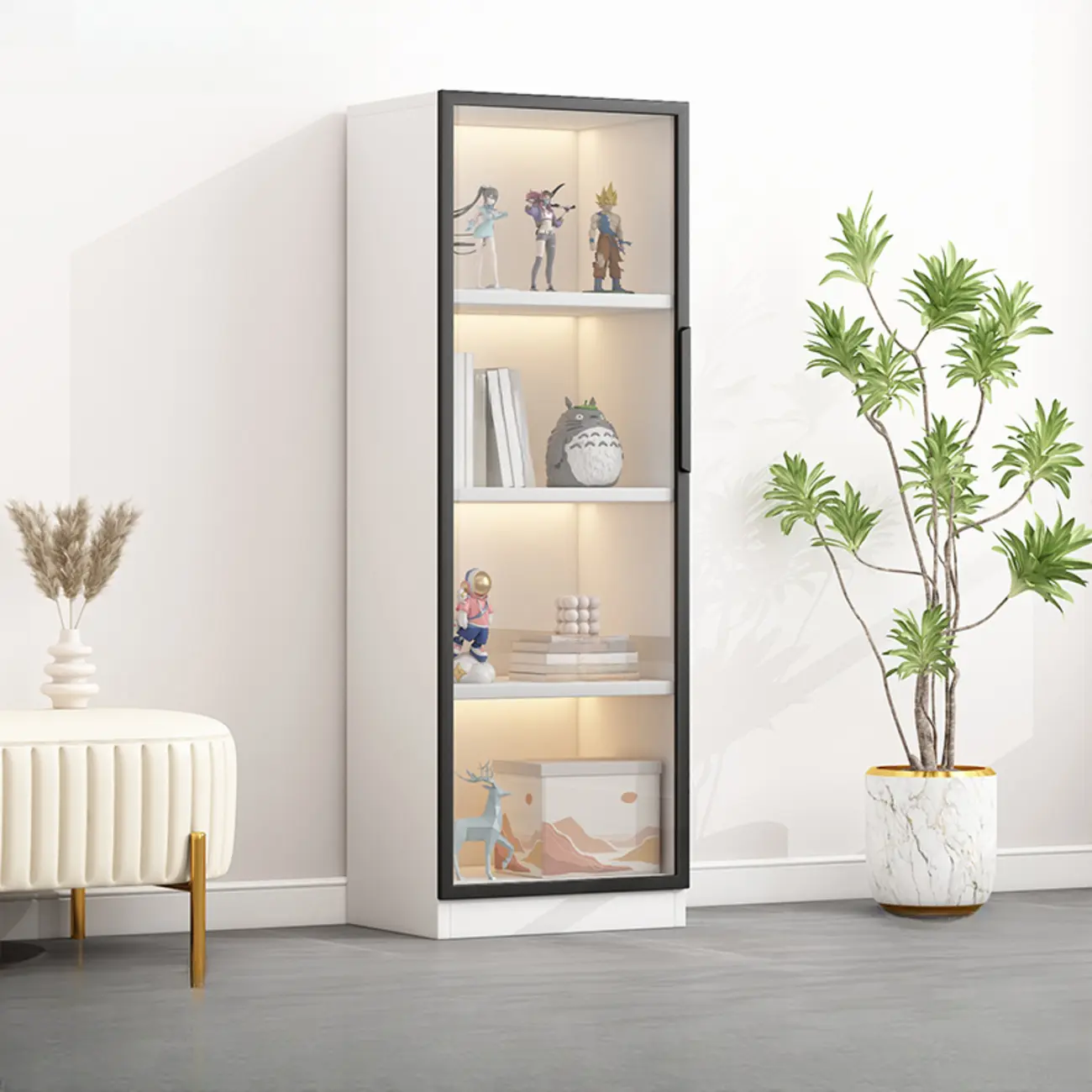 Simple Glass Wood Lighted Display Cabinet for Collections Image - 10 | homeyfad