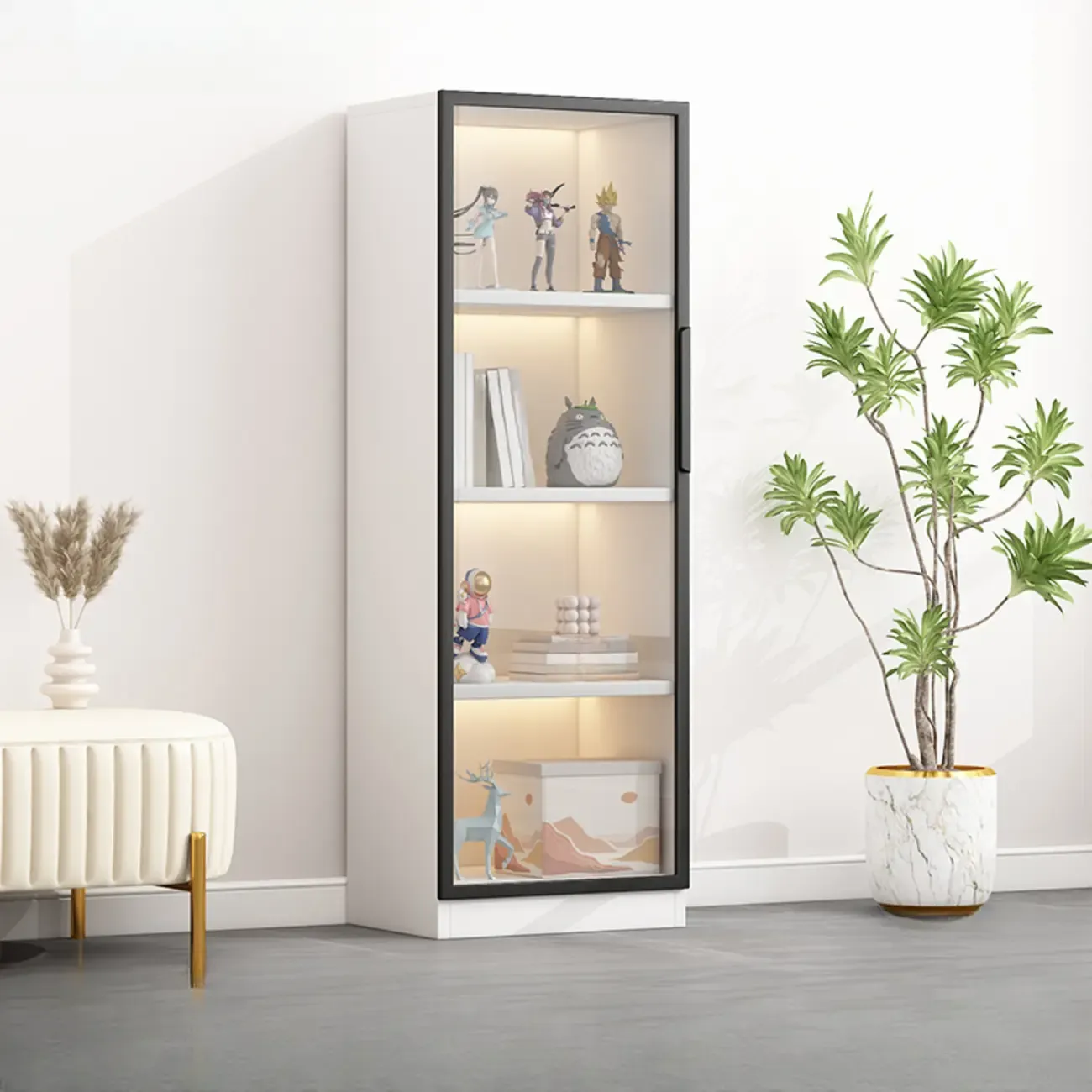 Simple Glass Wood Lighted Display Cabinet for Collections Image - 10