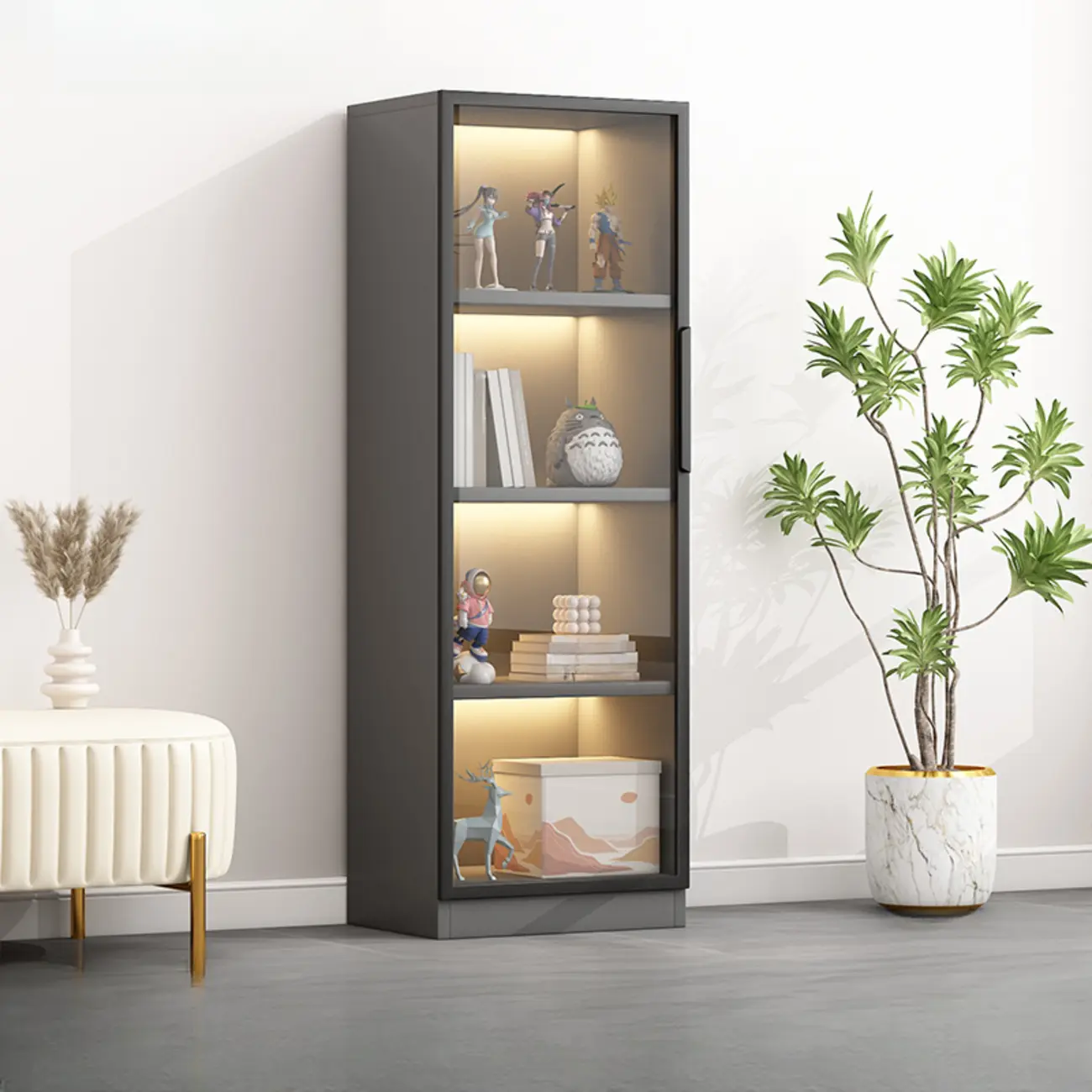 Simple Glass Wood Lighted Display Cabinet for Collections Image - 11 | homeyfad