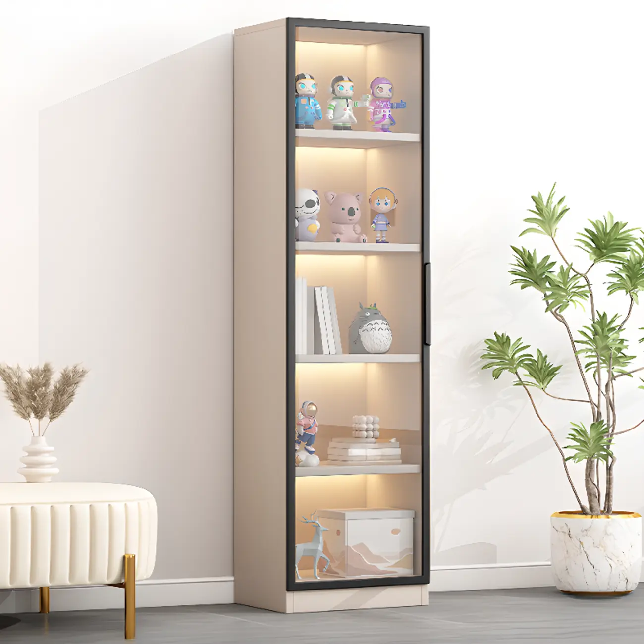 Simple Glass Wood Lighted Display Cabinet for Collections Image - 12 | homeyfad