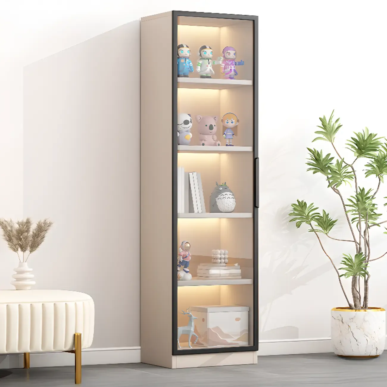 Simple Glass Wood Lighted Display Cabinet for Collections Image - 12