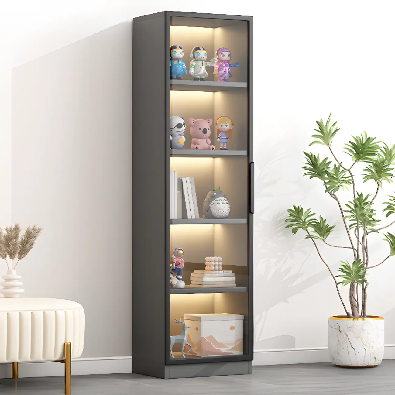 Simple Glass Wood Lighted Display Cabinet for Collections Image - 14 | homeyfad