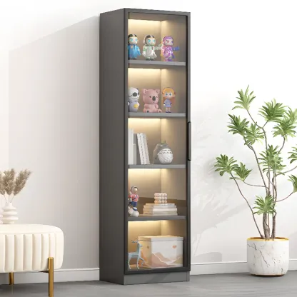 Simple Glass Wood Lighted Display Cabinet for Collections Image - 14