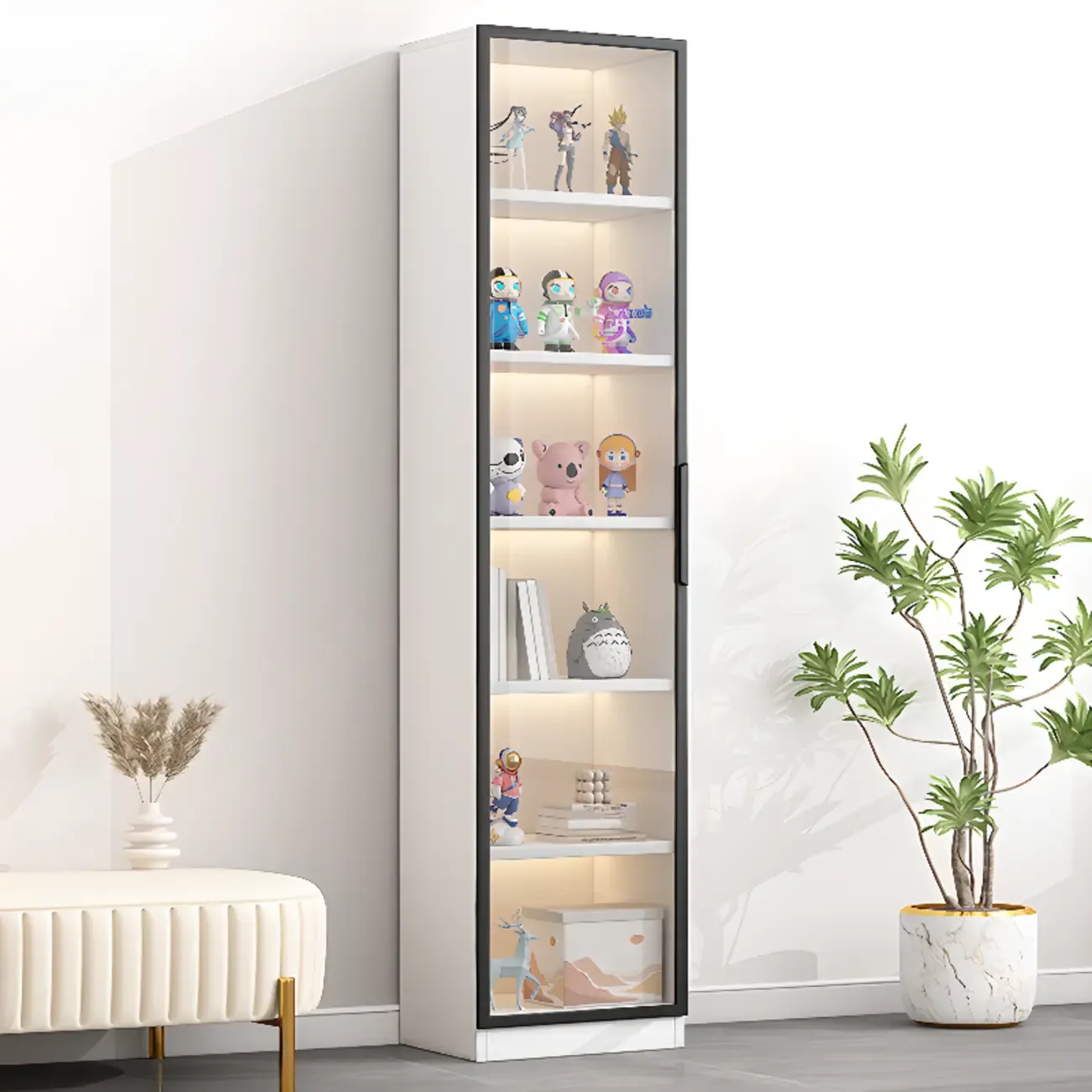 Simple Glass Wood Lighted Display Cabinet for Collections Image - 16