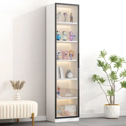 Simple Glass Wood Lighted Display Cabinet for Collections Image - 16